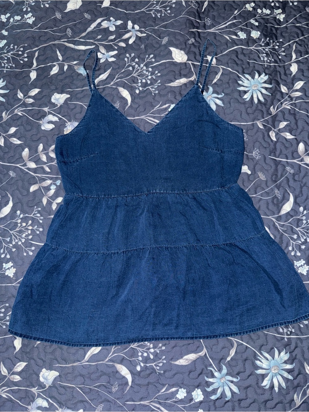 Old Navy Indigo Tiered Denim Tank with Spaghetti Straps
